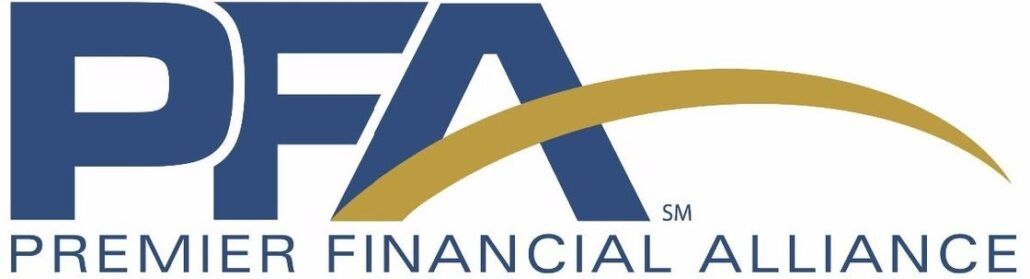 The image displays the logo of Premier Financial Alliance, abbreviated as PFA, featuring blue lettering with a golden swoosh accent underneath, catering to its clients.