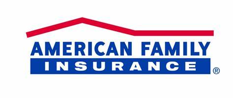 The image shows the logo of American Family Insurance, which consists of the company's name in capital letters with a red roof-like design above the words 'American Family' to symbolize shelter for its clients