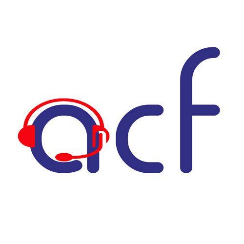 A logo designed for client services, featuring the letters 'a' and 'f' in blue with a red and white headphone graphic integrated into the letter 'a'.