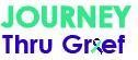 Text logo reading "Journey thru grief" with the word "Journey" in larger, bold font, and a depiction of a figure walking on the baseline of the text.