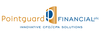 Logo of "pointguard financial llc" featuring a graphical element resembling a shield with a stylized "p" and the tagline "innovative CFO/CPA solutions for our clients