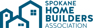 Logo of the Spokane Home Builders Association featuring graphic representations of a house and construction tools with the association's name alongside.