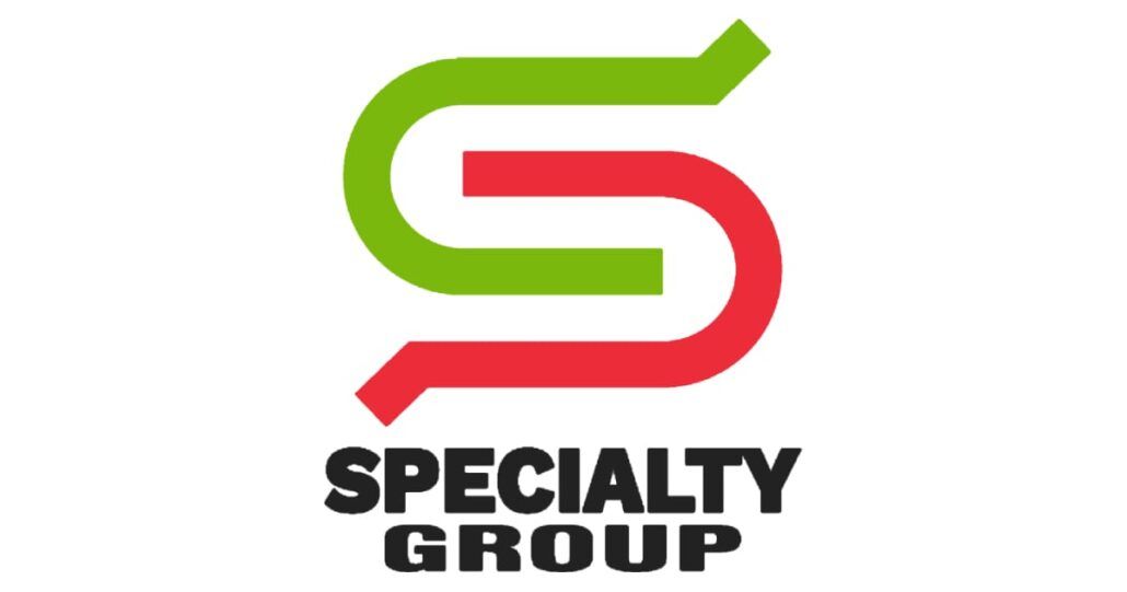 The image displays a graphic logo featuring a stylized red and green letter "S" above the text "SPECIALTY GROUP" in black capital letters, symbolizing our industry-leading services.