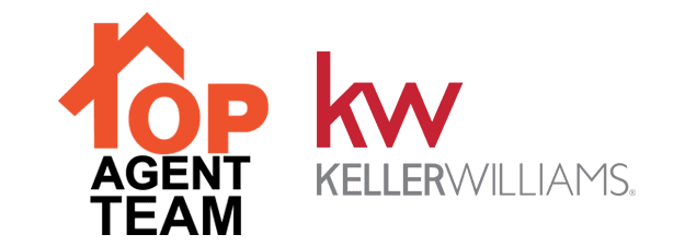The image displays a logo for "Top Agent Team" affiliated with Keller Williams, a real estate company focusing on serving clients.