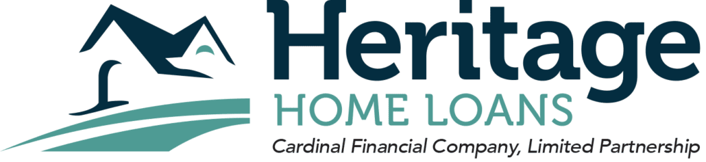 The image displays the logo for Heritage Home Loans, indicating it is a part of Cardinal Financial Company, Limited Partnership. The logo features stylized representations such as a roof outline above the word "Heritage