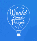 Animated logo with a hot air balloon, featuring the text "world wise clients" on a blue background.